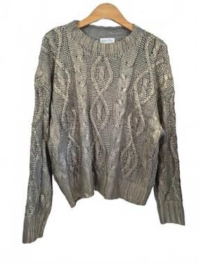 Grace & Lace Foiled Cable Knit Champagne Shimmer Sweater Size M/L – Beautiful